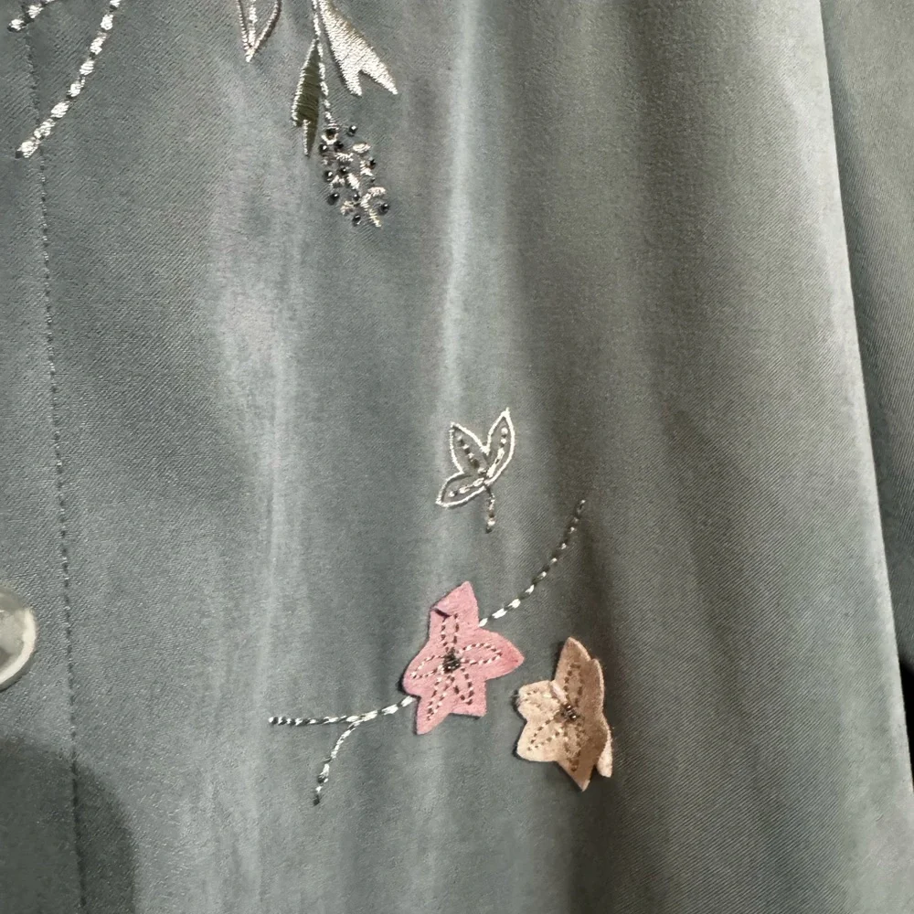 Embroidered Floral Women's Jacket - Green - Picture 3 of 7